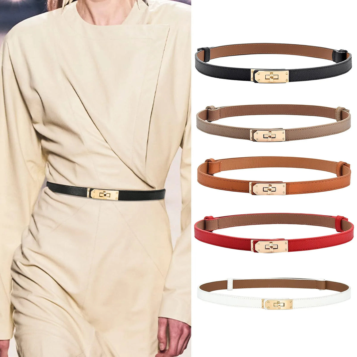 Elegant PU Leather Skinny Belt