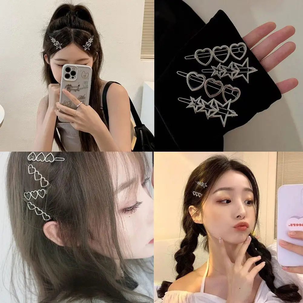 Heart & Star Metal Hair Clip Set