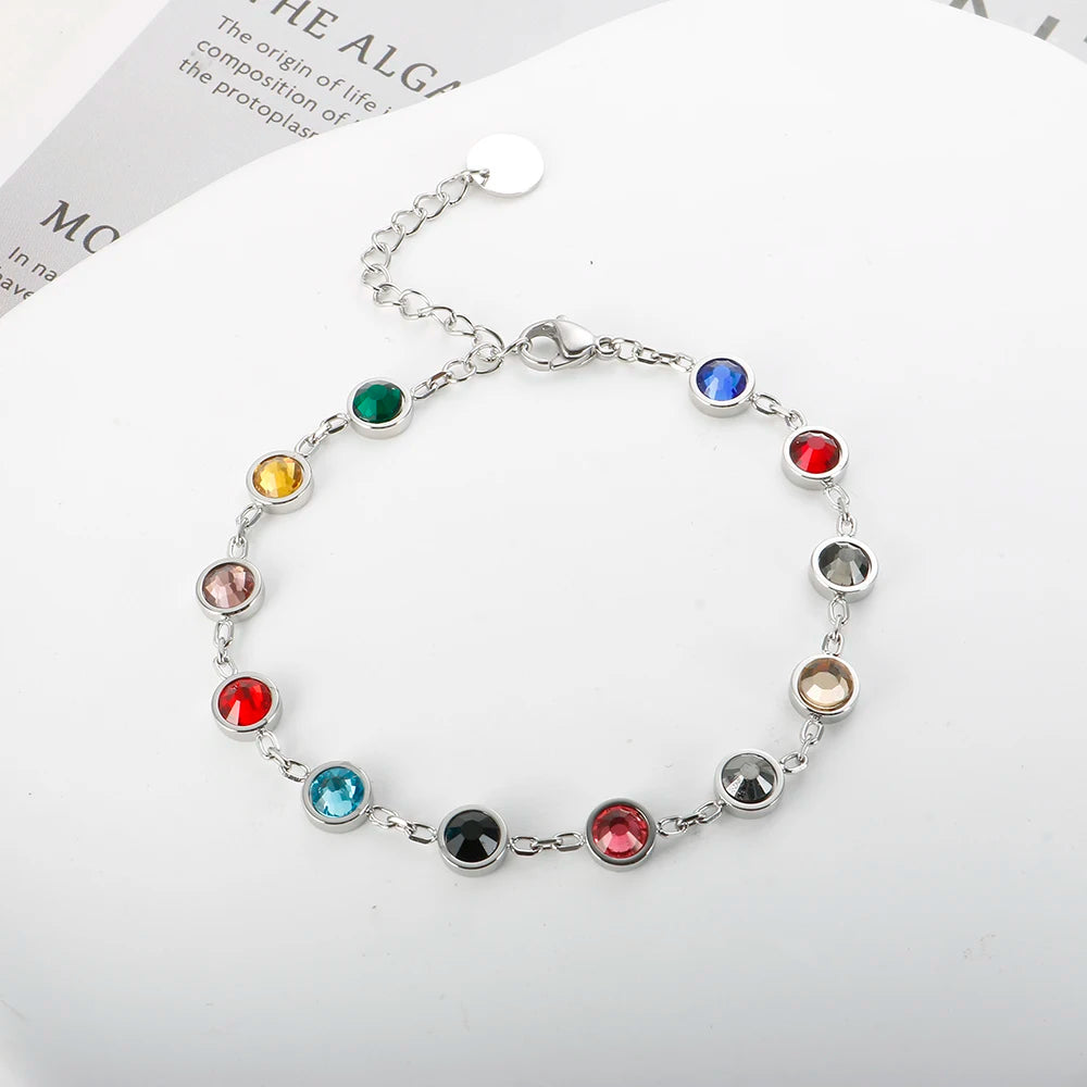 Colorful Bejeweled Stainless Steel Bangle